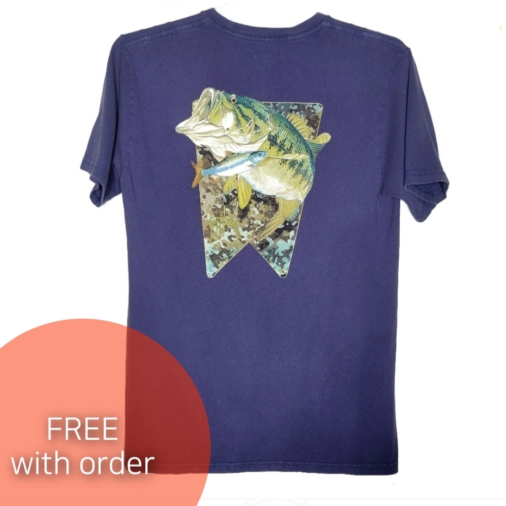 Guy Harvey navy blue size S bass fish shortsleeve tshirt freshwater small